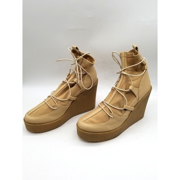 Steve Madden Womens Atomic Tan Lace Up Wedge Heel Ankle Boots Size 8 M - Picture 2 of 7